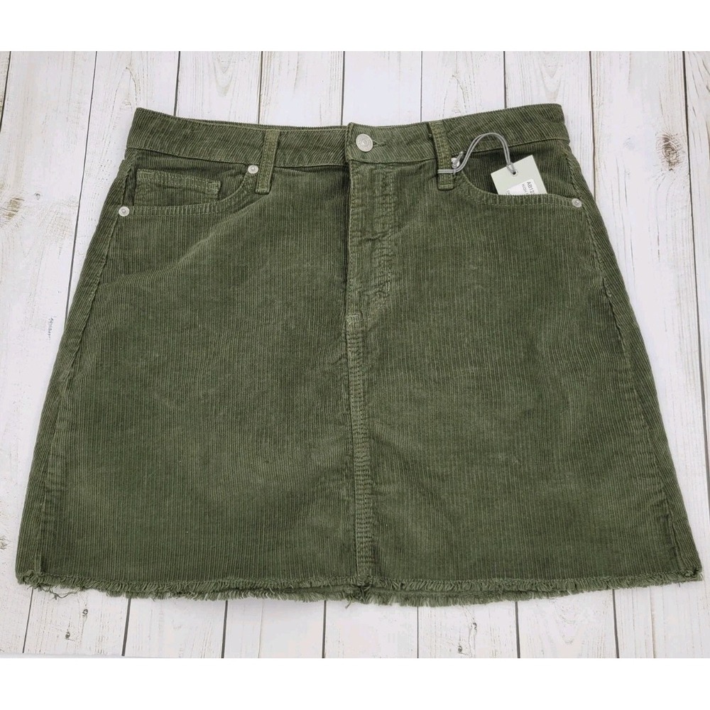 Just USA Corduroy Mini Skirt with‎ Raw Hem in Olive Green Tatiana Denim Size L